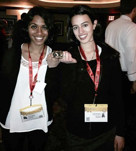 MIT Hacking Medicine co-directors Priya Garg ’15 and PhD candidate Lina Colucci at the 2015 SXSW Interactive festival.