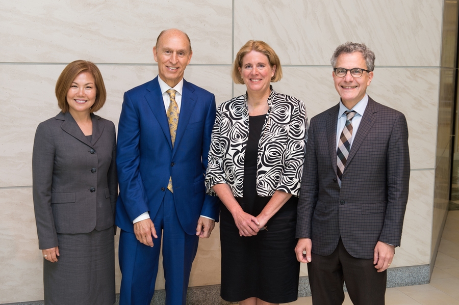 Left to right: The Kavli Foundation President Robert Conn and Executive Vice President for Science Programs Miyoung Chun join MIT Kavli Institute Director Jacqueline Hewitt and MIT Dean of Science Michael Sipser for a 10th-anniversary celebration.