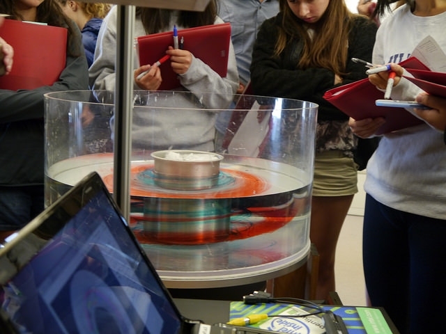 The "Weather in a Tank" demonstrated how global weather patterns form.