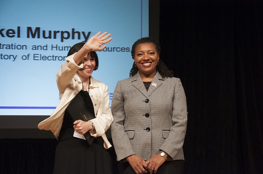 Mary Markel Murphy (left) receives her award for Bringing out the Best from Vice President for Human Resources Lorraine A. Goffe-Rush at the 2015 ceremony.