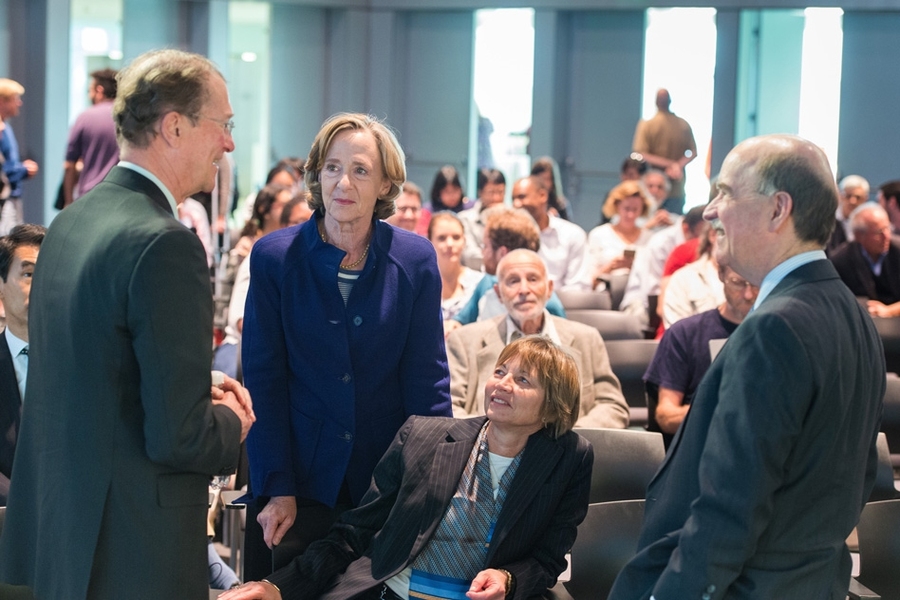 (From left) Lynn Orr, MIT President Emerita Susan Hockfield, MIT Vice President for Research Maria Zuber, and Robert Armstrong