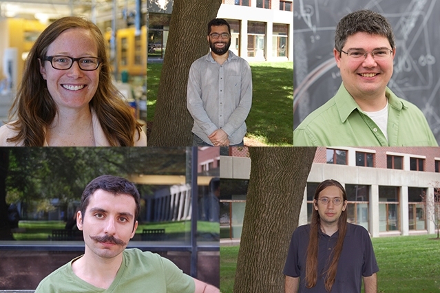 Clockwise from top left: Kristen Bergmann, Davesh Maulik, Michael McDonald, Andrei Neguţ, and Aaron Pixton.