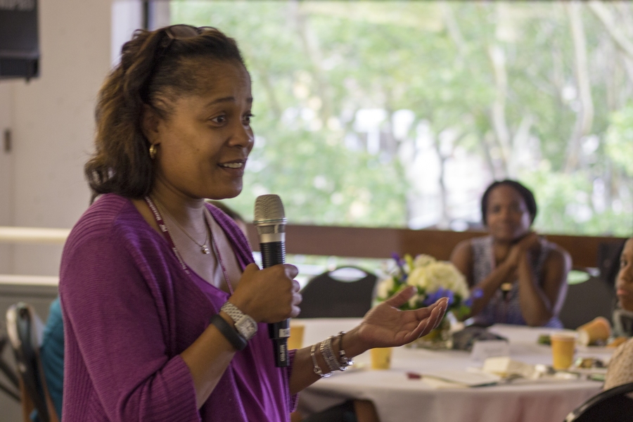 Cheryl Whiteman Brooks '84 (MITES '79), speaks about her MITES experience and its influence on her career path at the Alumni Brunch and Share-a-thon.