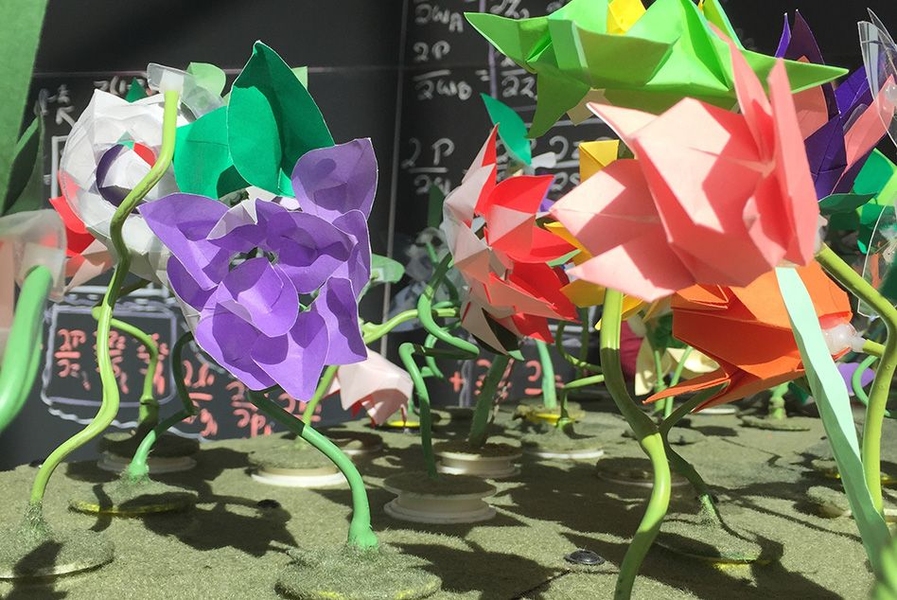 The Robot Garden, displayed at CSAIL, included plastic, illuminating flowers “planted” on a large board that can be controlled via computer.