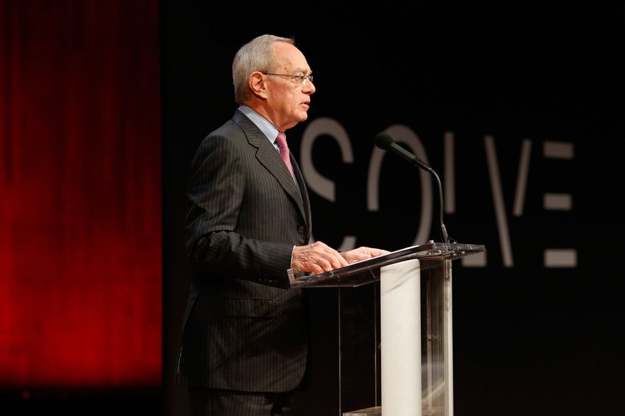 MIT President L. Rafael Reif speaks at the Solve convocation on Oct. 5.