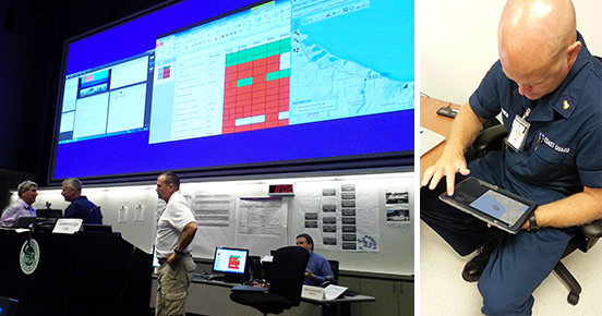 During a 2014 exercise by the U.S. Coast Guard and U.S. Customs and Border Protection, the Next-Generation Incident Command System (NICS) and the mobile Portable Handset NICS (PHINICS, at right) were used in a simulated operation to locate criminals fleeing from Canada to the U.S. via a water route. NICS and PHINICS allowed personnel in five locations to share situational awareness and coordinate ...