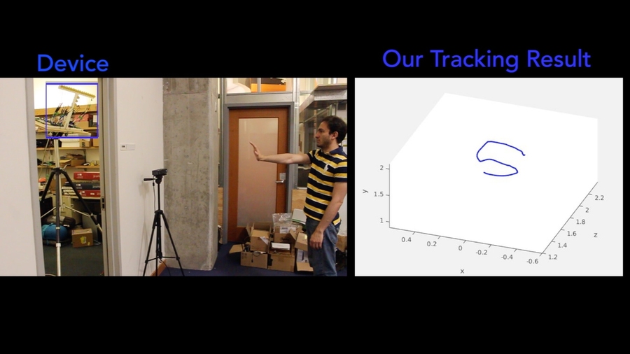 By tracking a person's silhouette, the device can trace his hand as he writes in the air.