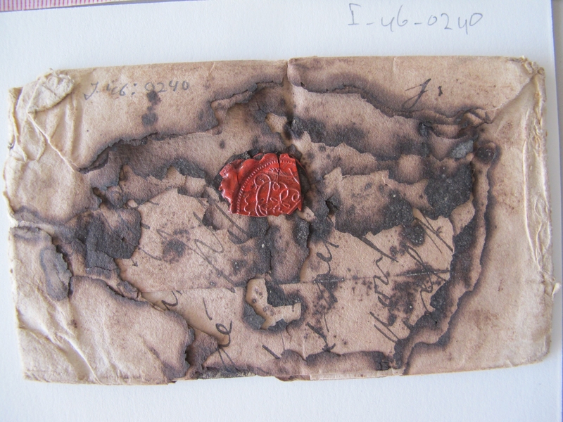 Letter DB-0240 was severely burned and needs treatment from conservation expert Jana Dambrogio before it can be scanned.