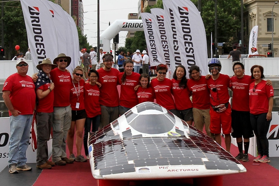 The Solar Electric Vehicle Team at the finish line in Adelaide