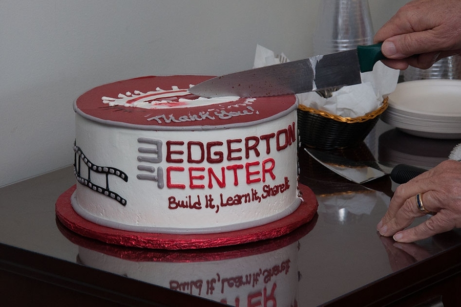 Celebrating the Forbes gift to endow the directorship of the Edgerton Center with an Edgerton Center cake