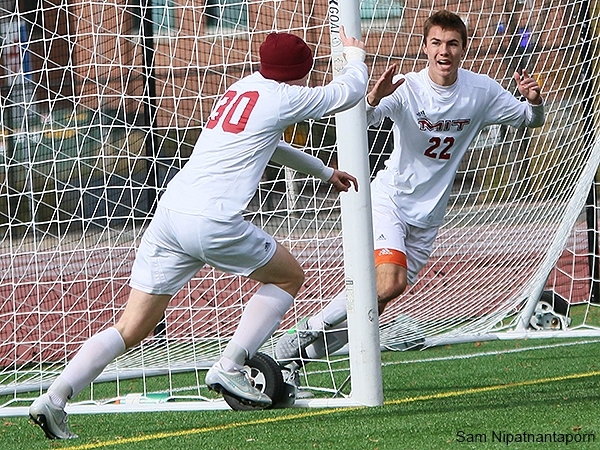 The MIT men's soccer team hosted and won its first two games in the 2015 NCAA Division III Men's Soccer Championship.