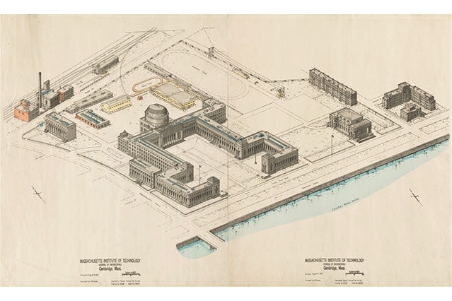 A 1929 drawing of the MIT Cambridge campus shows the Central Utilities Plant in the upper left corner, located along the railroad tracks. At the time, coal was brought in by rail to fuel the plant.