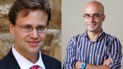 Markus Buehler (left), the McAfee Professor of Engineering and head of the MIT Department of Civil and Environmental Engineering, and Pedro Reis, the Gilbert W. Winslow Associate Professor of Civil and Environmental Engineering and Mechanical Engineering