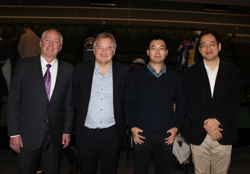 Left to right: Professor Dennis Whyte, James Del Favero, postdoc Mingda Li PhD '15, and Professor Ju Li
