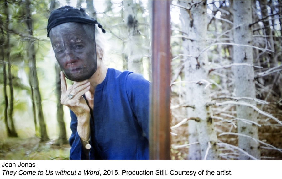 Production still: Joan Jonas, "They Come to Us without a Word," 2015.