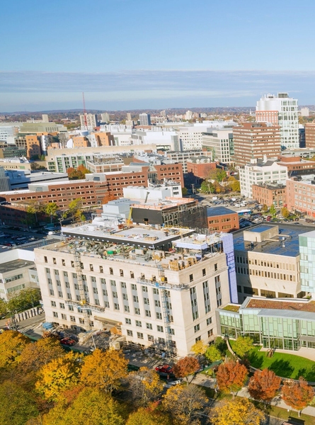 The Samberg Conference Center is a new rooftop addition to The Morris and Sophie Chang Building (foreground left).