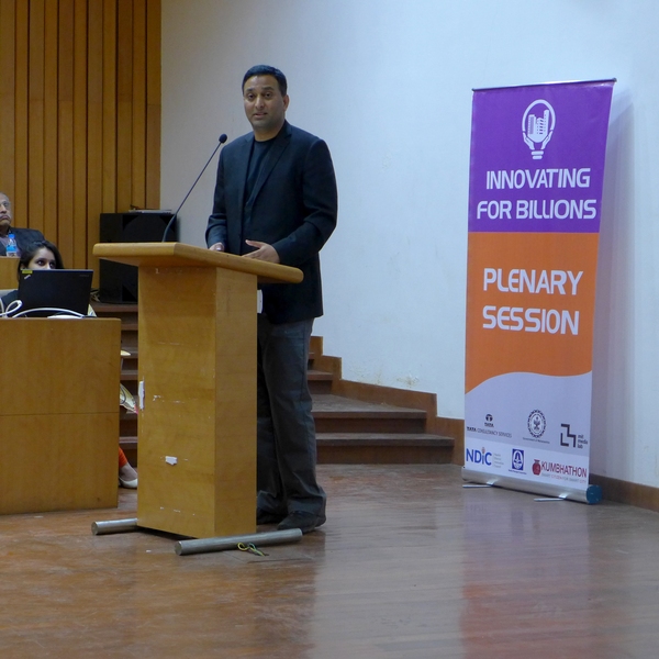 Associate Professor Ramesh Raskar speaks at the January, 2016 opening of the Innovating for Billions camp in Nashik, India.