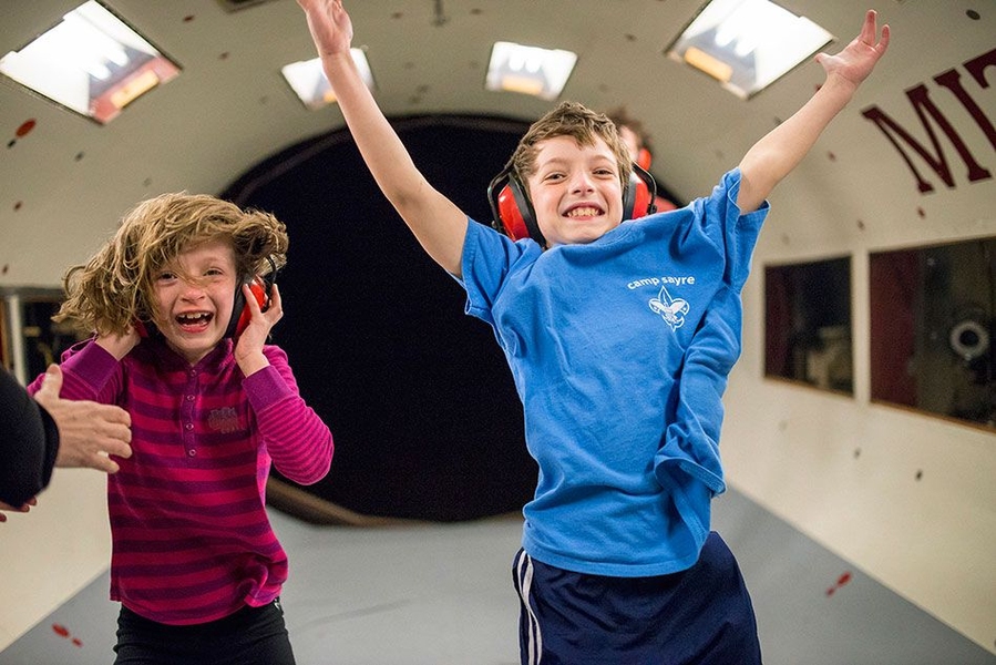 Children have a blast in the MIT wind tunnel.