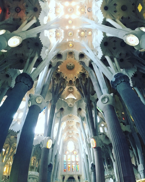 Interior view of the Sagrada Familia in Barcelona, Spain
