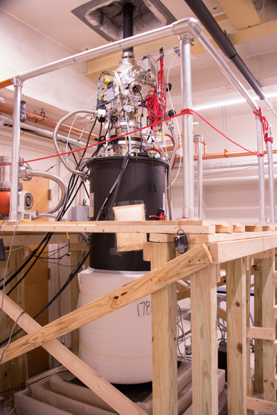 The newest equipment in the Moodera lab is this scanning tunneling microscope with a cryostat inside. Two stories tall, this scanning tunneling microscope can freeze materials to extremely low temperatures, measured in millikelvins, and apply large magnetic fields up to 5 Tesla. “You can actually see the behavior of the surface under this intense magnetic field at low temperature,” MIT Senior ...