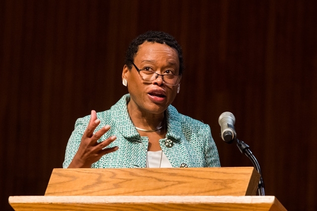 Melissa Nobles, dean of the School of Humanities, Arts, and Social Sciences, noted in her remarks that many people have been watching the ongoing election with “amazement” due to the charged statements about ethnicity and religion being deployed in the presidential campaign.