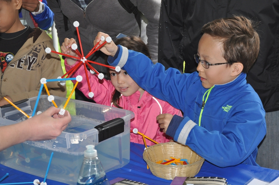 Professor Markus Buehler brought his inquisitive children, Elise and Eric Buehler.