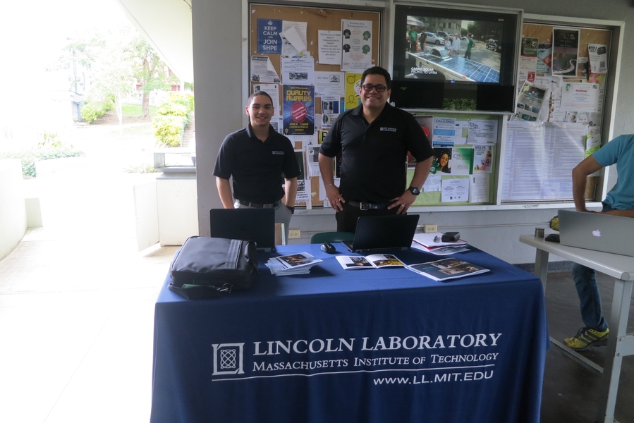 In addition to teaching the LLRISE workshop, Juan Brunet Navarro (left) and Nestor Lopez organized a Lincoln Laboratory information booth while at the University of Puerto Rico at Mayagüez.