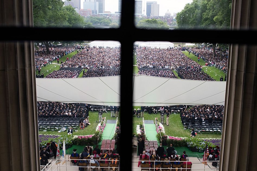 Commencement took place on Killian Court, on a day that first threatened rain but turned out to provide nearly perfect weather.