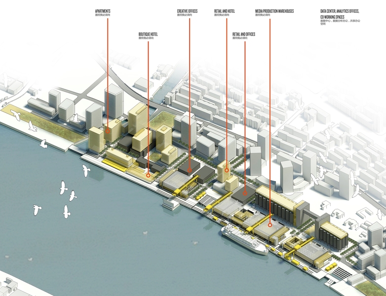 The Minsheng Media Machine (MMM), one of this year’s student teams, proposed reusing the project site’s industrial fabric to become a 21st-century production and urban center, focused on the media industry. Public streets, spaces, shops, services, and culture interweave with production facilities and private development. MMM envisioned using the former grain silos as a data center, to provide ...