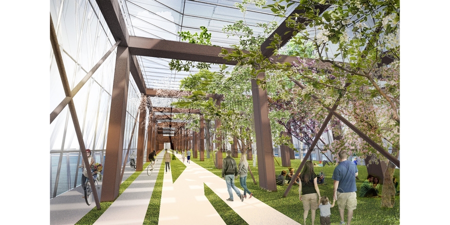 Northern Avenue Botanical Bridge proposal, view within greenhouse