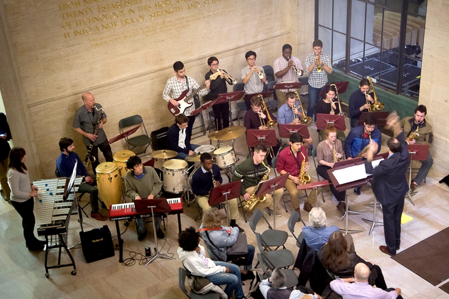 On Nov. 17, the MIT Festival Jazz Ensemble, led by Fred Harris, delivered Mark Harvey’s composition “No Walls,” an anthem to inclusiveness inspired by Duke Ellington’s credo of living and making music “beyond category.”