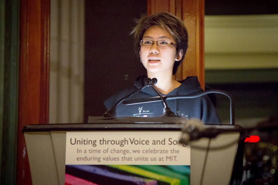 Caroline H. Mak, a junior in electrical engineering and computer science, spoke as if MIT itself were applying to attend the Institute. Mak’s “MIT” replies to Admissions prompts were: “I am now 145 years old and I want to major in diversity.”