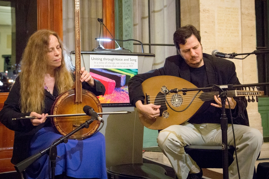 Turkish American Grammy-nominated composer and performer Mehmet Ali Sanlikol and his duo partner Beth Bahia Cohen gave a soaring performance from the meditative Turkish Sufi Mevlevi tradition.