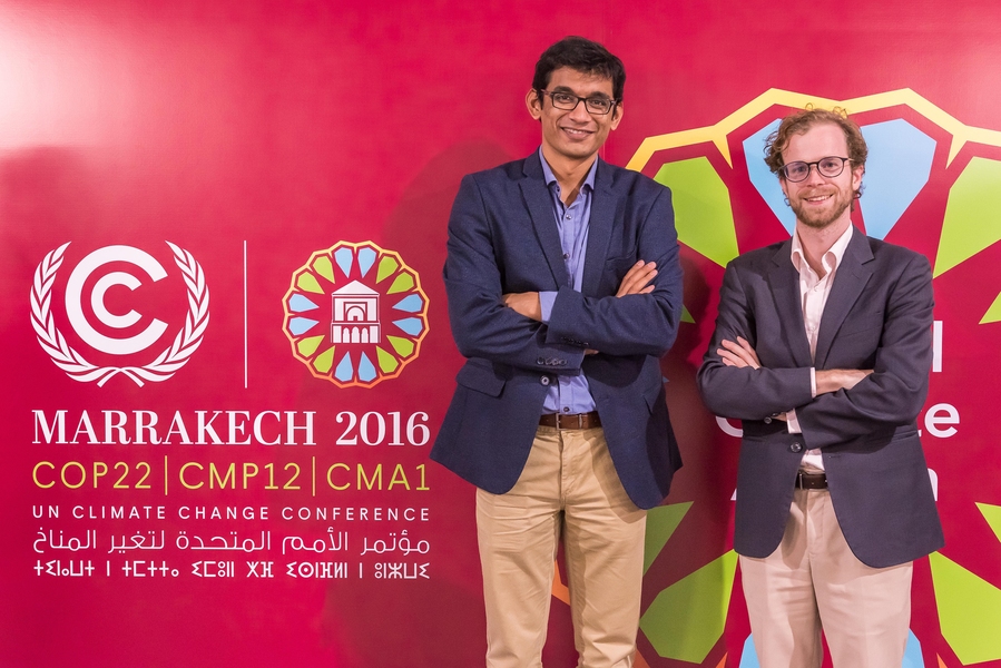 MIT master's student Arun Singh and PhD candidate Michael Davidson, both of the Institute for Data, Systems, and Society, presented their work at COP22.