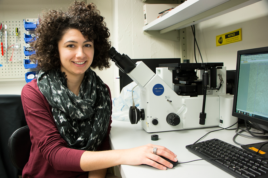 MIT graduate student Carolyn M. Joseph is working under MIT Assistant Professor Antoine Allanore to study how grains that cause macrosegregation, or uneven distribution of alloying elements, form in an aluminum alloy casting.