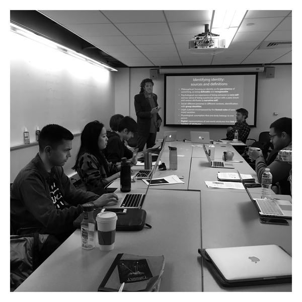 Fox Harrell and CMS/W students during a class visit by Karim Ben Khelifa