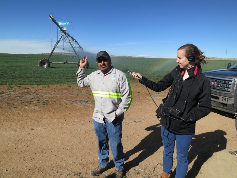 MIT student Daly Wettermark interviews a worker at a farm owned and operated by Navajo Agricultural Products Industry.
