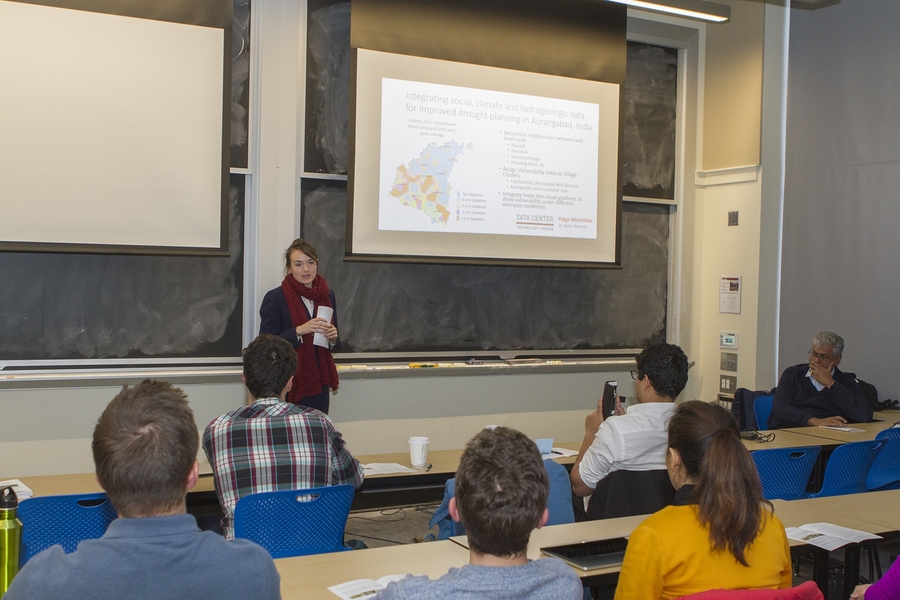 Paige Midstokke, master’s candidate in civil and environmental engineering and a Tata Fellow in Technology and Policy, kicked off the student component of MIT Food and Water Security Symposium on Nov. 21. 