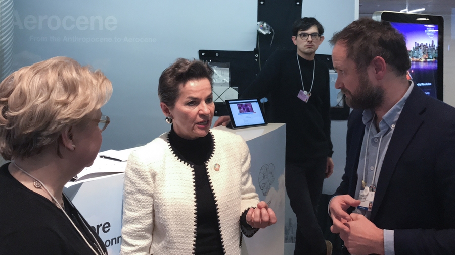 Left to right: Lodovica Illari of MIT; Christiana Figureres, executive secretary of the UN Framework Convention on Climate Change (UNFCCC); and artist Tomás Saraceno.