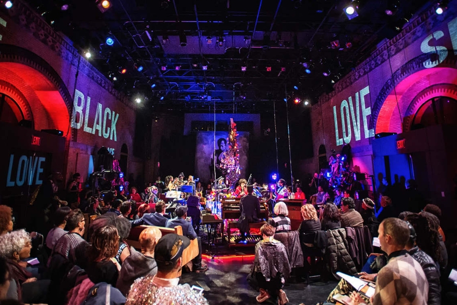 "'It's a unique time to be a black director,' Brathwaite says, noting that in searching for ways to articulate her response to today's culture of violence she has been hugely inspired by James Baldwin's message of universal love. "He says, ‘If I love you, I have to make you conscious of the things you do not see.'"
Scene from "Can I Get A Witness," conceived by Meshell Ndegeocello, created in...