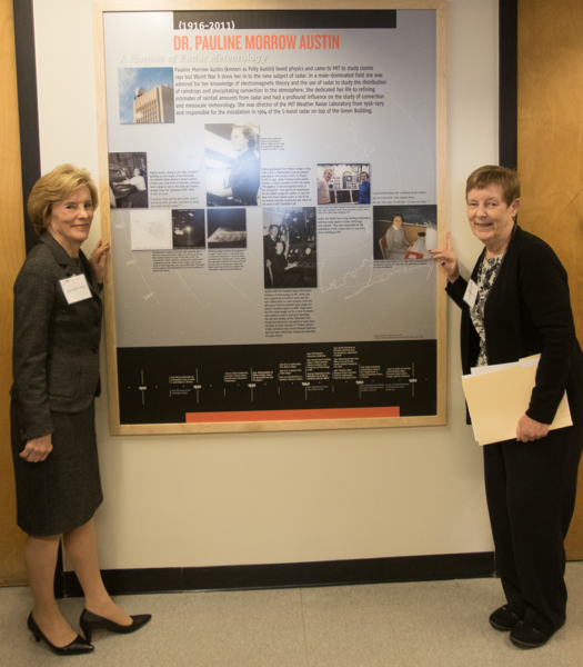 Pauline Austin's daughters unveil a new weather radar exhibit in the Department of Earth, Atmospheric and Planetary Sciences.