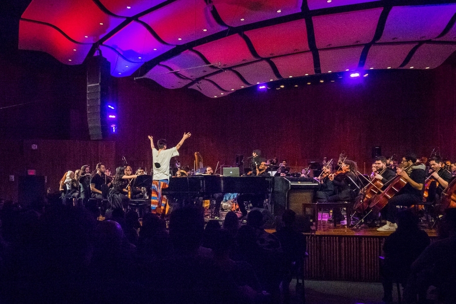 Jacob Collier, with the MIT Festival Jazz Ensemble, JC Project Orchestra and chorus, performed "Imagination Off the Charts."