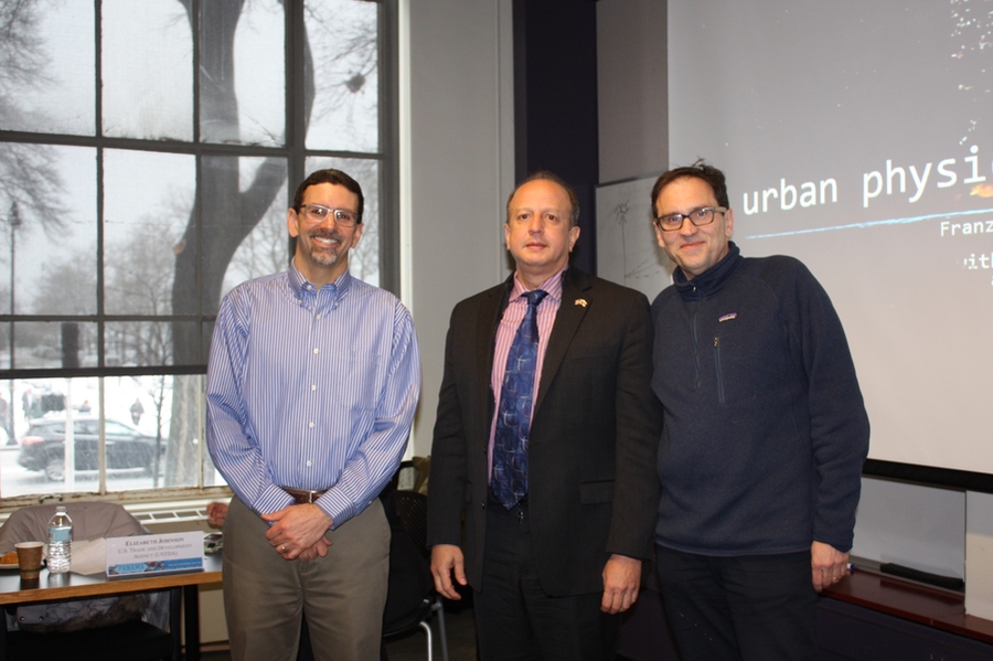 Left to right: MIT Concrete Sustainability Hub Executive Director Jeremy Gregory, Eduardo Corro from Panama’s Dirección General de Contrataciones Públicas, Concrete Sustainability Hub faculty director and professor of civil and environmental engineering Franz-Josef Ulm.