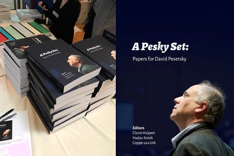 A highlight of the day was the presentation of a "Festschrift" — "A Pesky Set: Papers for David Pesetsky" — a collection of 60 linguistic papers contributed by former and current students. This volume celebrates Pesetsky's career, and in particular, the profound impact he has had as a teacher and mentor to over three decades of linguists.