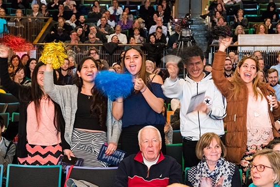 The crowd cheers on recipients at the 2017 MIT Excellence Awards and Collier Medal ceremony.