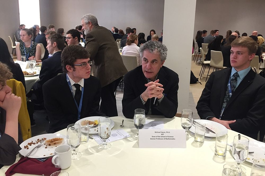 Left to right: Edward Neiman, professor of mathematics and dean of the School of Science Michael Sipser, and Brent Miller.