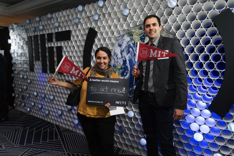 Guests show their MIT pride and share what a better world means to them as they arrive at the Mexico City MIT event on March 23.