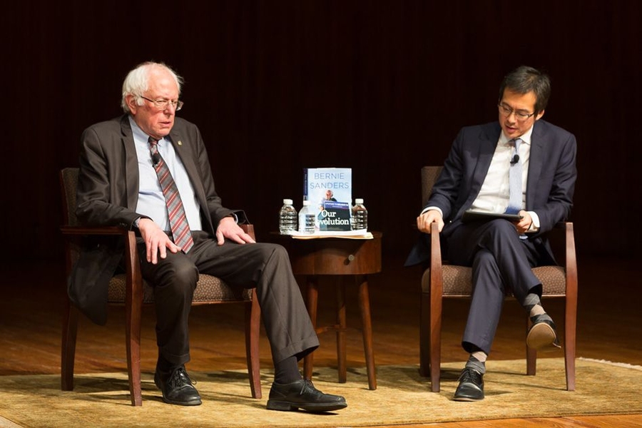 A Q & A session moderated by Archon Fung BS ’90, ’PhD 99, academic dean and Ford Foundation Professor of Democracy and Citizenship at the Harvard Kennedy School, followed Sanders’ presentation.
