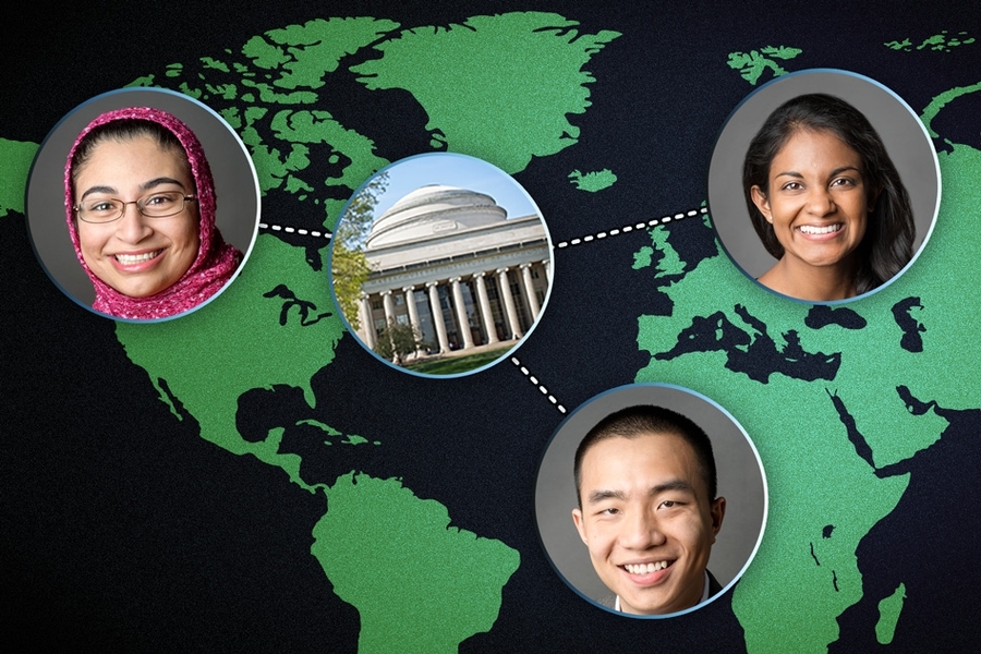 Three MIT alumni are among 30 winners nationwide of the 2017 Paul and Daisy Soros Fellowships for New Americans. Clockwise from top left: Seyedeh Maryam Zekavat '15, Pratyusha Kalluri '16, and Võ Tiến Phong '15.