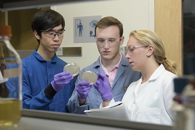 Maria Filsinger Interrante (right), Zachary Rosenthal (center) and Christian Choe of Stanford University are $10,000 Lemelson-MIT “Cure it!” Undergraduate Team Winners.